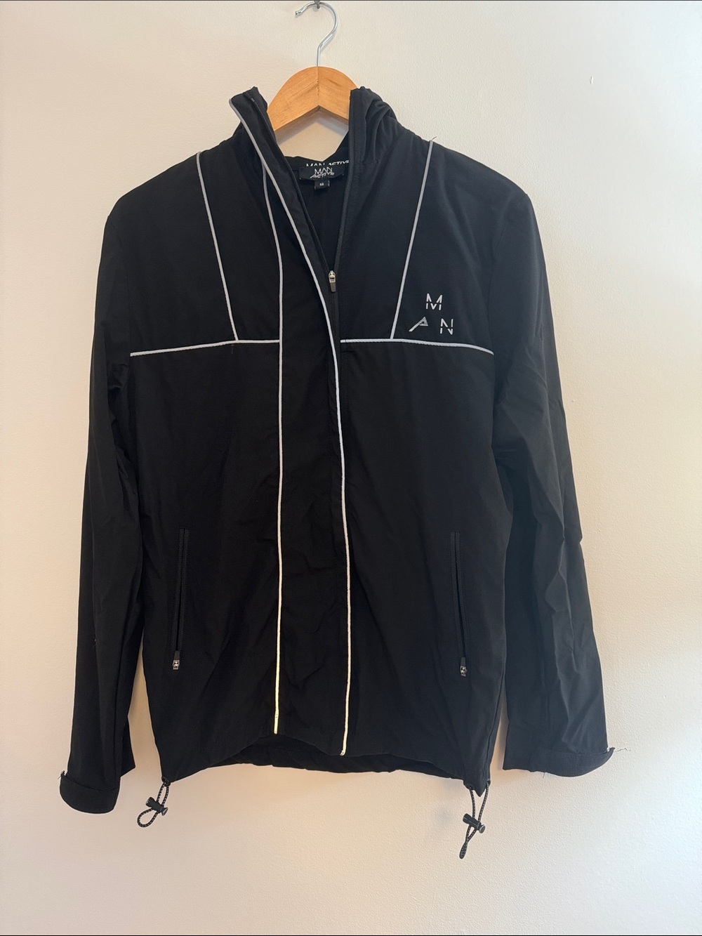 ✅ MAN ACTIVE Long Sleeve Hooded Performance Tech Jacket with Reflectors -Black